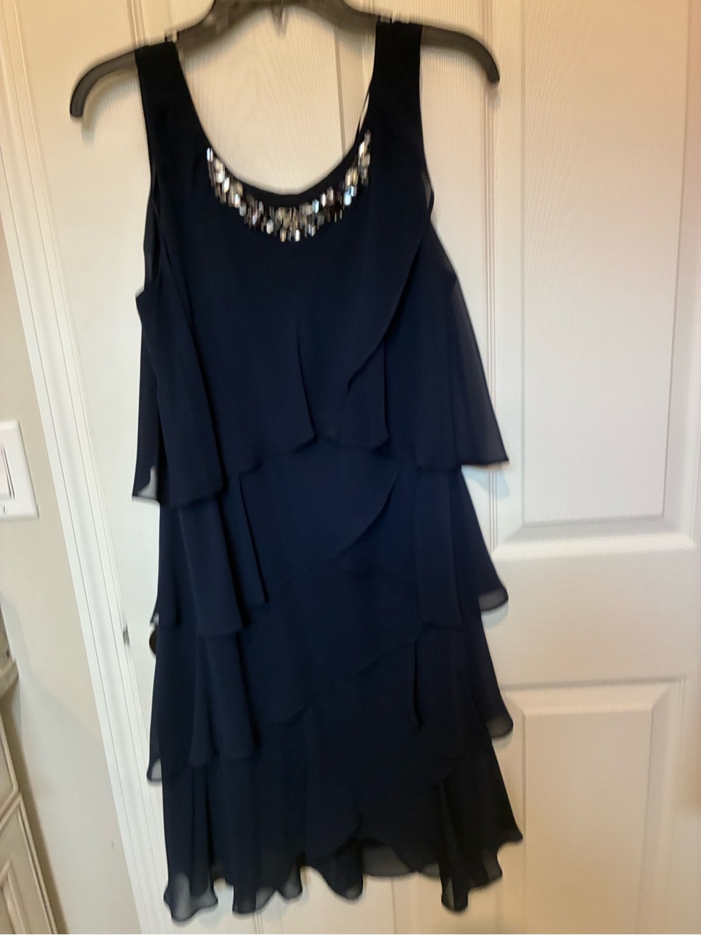 Tiered Navy Sleeveless Beaded Neckline Dress. Size 12 by Ignite Evenings